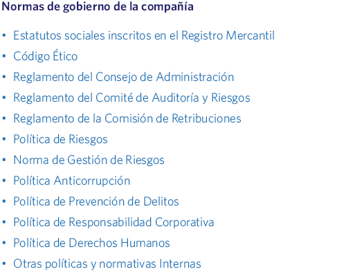 Normas de gobierno de la compañía