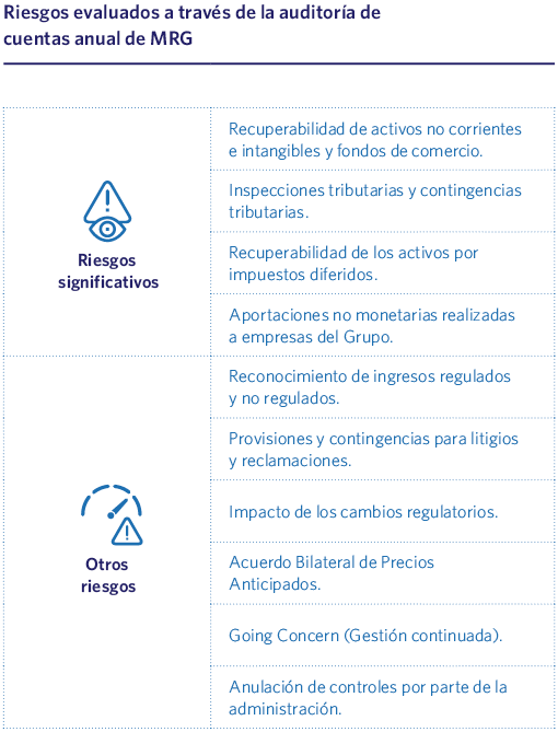 Riesgos evaluados a través de la auditoría de cuentas anual de MRG